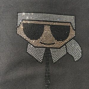 Karl Lagerfeld Paris Black Canvas Zipper Tote with Iconic Sparkle Graphic